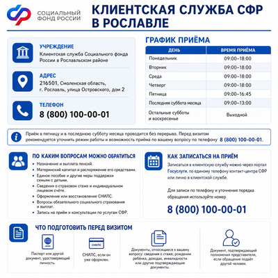 Клиентская служба Социального фонда России в Рославле